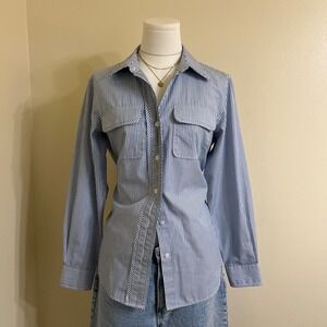 Orvis Blue White Striped Button Down Shirt Long Sleeve Carefree Cotton Blend S